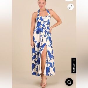 Lulu's Blue and White Floral Halter Maxi Dress